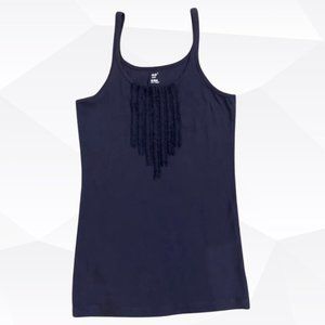 Gap Navy Ruffle Stretch Cotton Tank Camisole Size Small